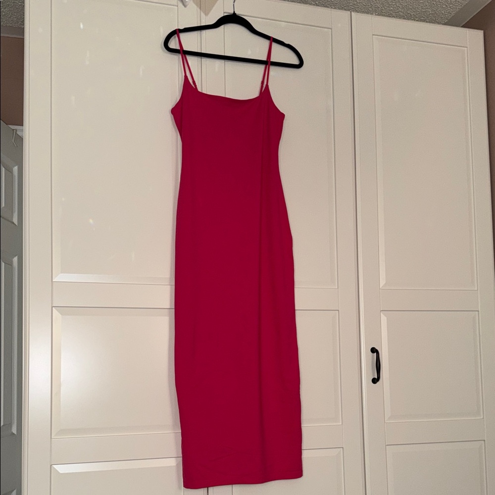 Skims Hot Pink Long Lounge Dress